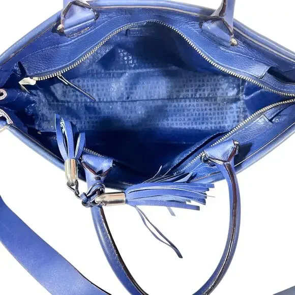 Kate Spade New York Atwood Place Larson Satchel Tassel Blue Leather Hand Bag - Picture 8 of 16
